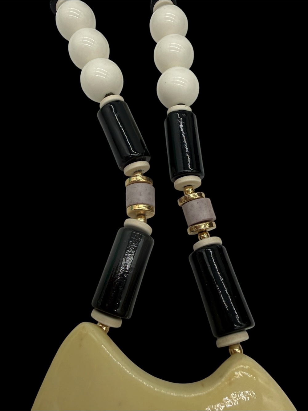 Vintage Japan Art Deco Revival 80s Chunky Statement Necklace Ceramic & Lucite - Picture 6 of 10